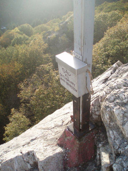 The summit register on this tower, at the base of the metal cross.