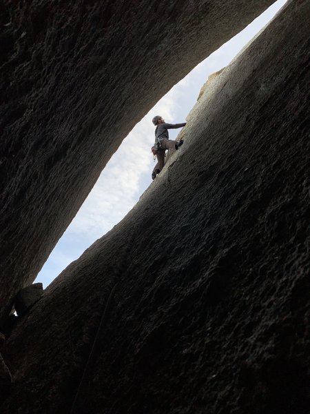 My first ever trad lead!! Photo by Chris Sovich