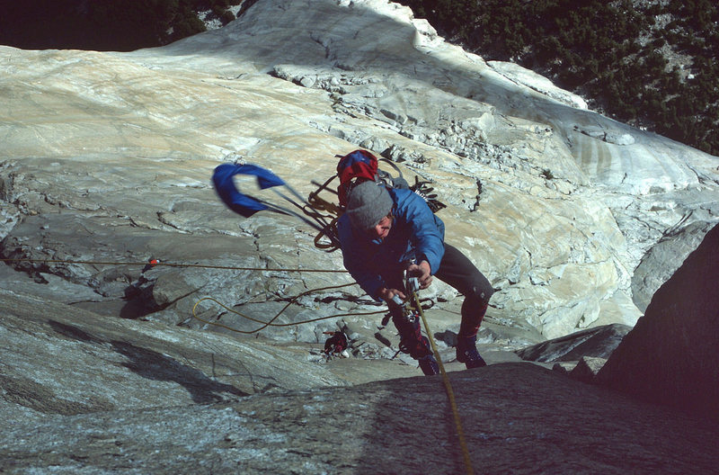 Climbing with 'The Marks'. Mark Hudon cleaning and Mark Richey jugging in May 1977 on the 3rd or