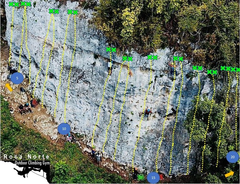 Order of routes number 4 to 20. In the crag all the routes are tagged. Follow these numbers in the routes list and you should be able to find everything easily