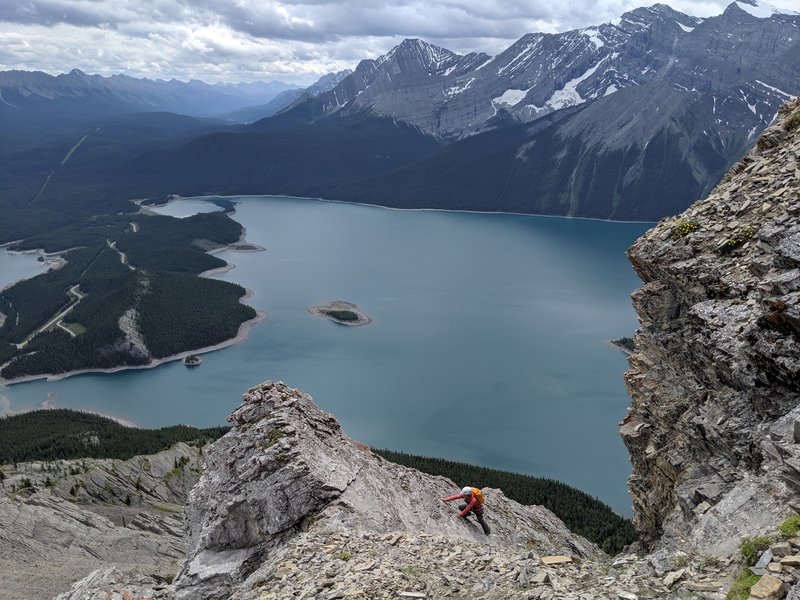 The 4th class scramble just below the summit ridge.