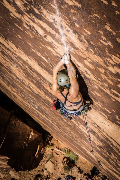 Pulling the short crux section on Rock Lobster.