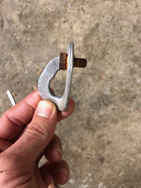 1st bolt of Reign before replacement...The other two had been larger non-stainless wedge bolts, but now all is stainless!