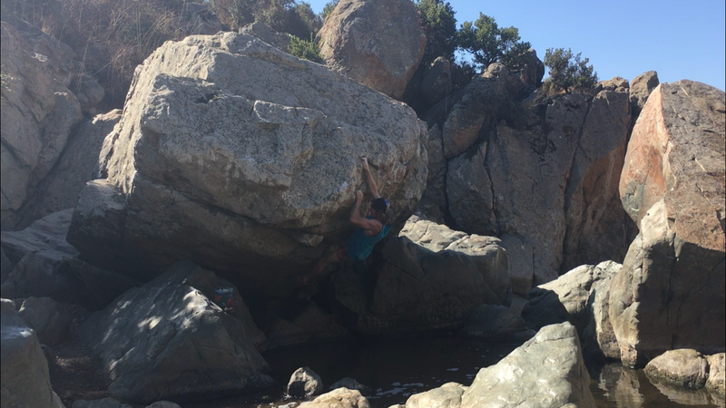 Hoping to not get wet on some fun crimps of "Swift Waters Run Shallow"