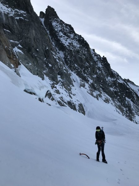 The route is the obvious line above the climber.