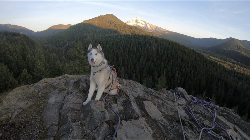 Odessa at the top of Frenchs Dome after climbing Giants Staircase