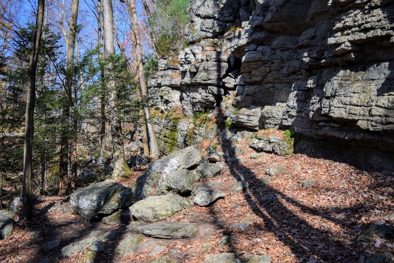 Main Wall Staging Area. Please keep gear and yourself close to the crag and on durable surfaces (like those big rocks :). Thanks!
