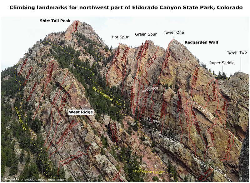 Eldorado Canyon Trail Map Climbing Landmarks For The Northwestern Part Of Eldorado Canyon State Park.