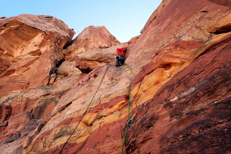 Start of the climb. The large chimney can be seen to the left.