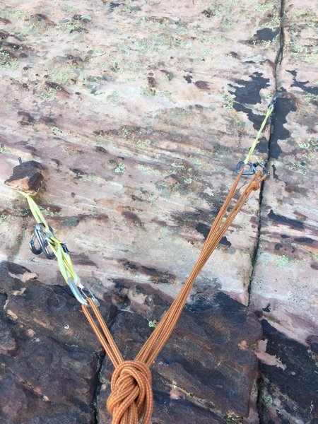 Hanging belay at the top of P6. There is a huge chicken head and a nice vertical crack for micros on the right side of the face about 60 ft. below hand crack on P7.