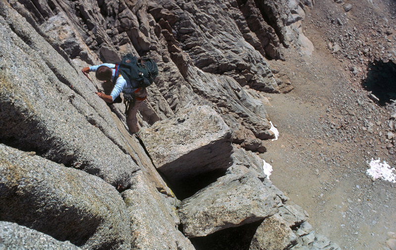 Mary Erdei pretty high up on the SE Buttress of the Cleaver - Sept 1979