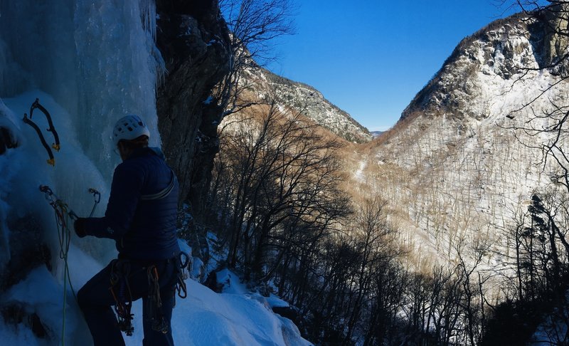 Keese at belay before center finish