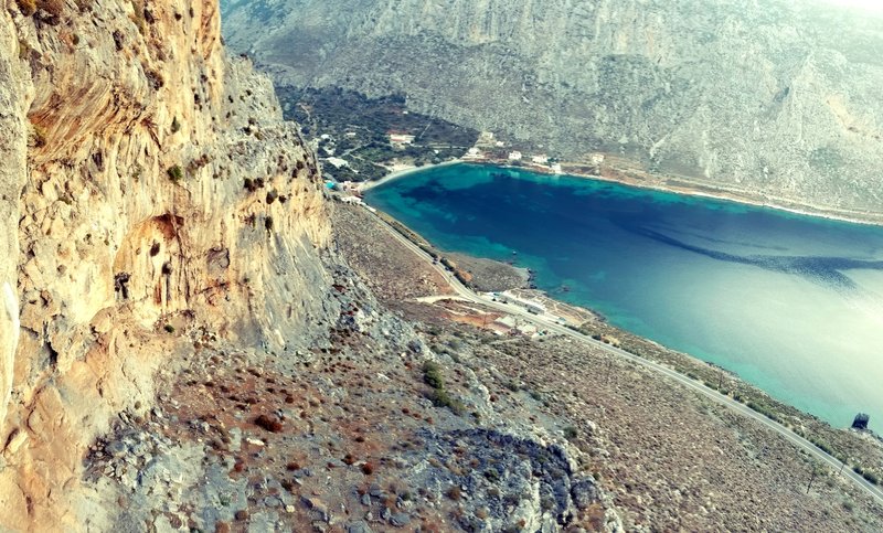 Looking down on the pristine cove from the anchor of Perfect Strange.