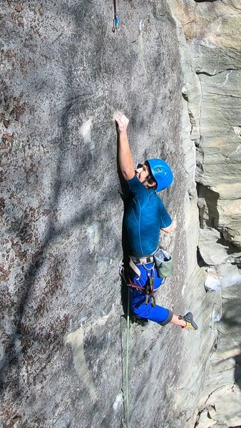 Erica going to one of the worst holds on the route