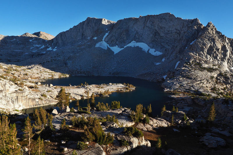 Evening view of Horseshoe Lake below the Hutton Peaks on the LeConte