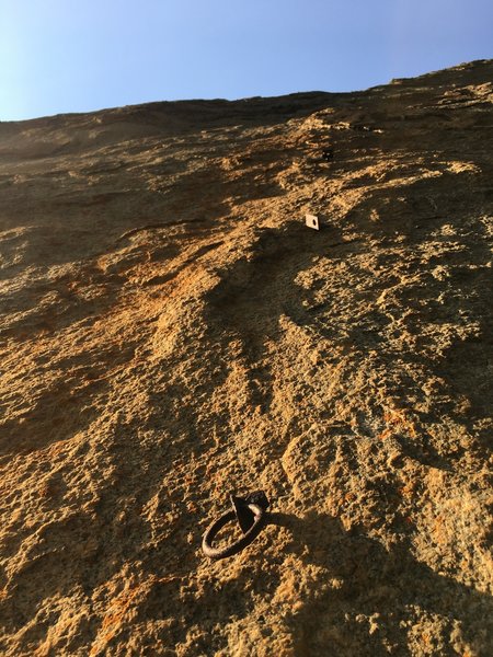 Old hardware leading towards the top of the pinnacle...but not all the way there. Has this pinnacle ever been summitted?
