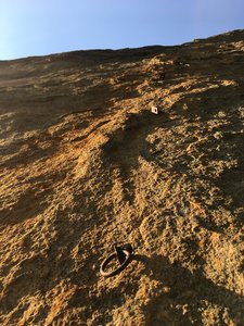 Old hardware leading towards the top of the pinnacle...but not all the way there. Has this pinnacle ever been summitted?