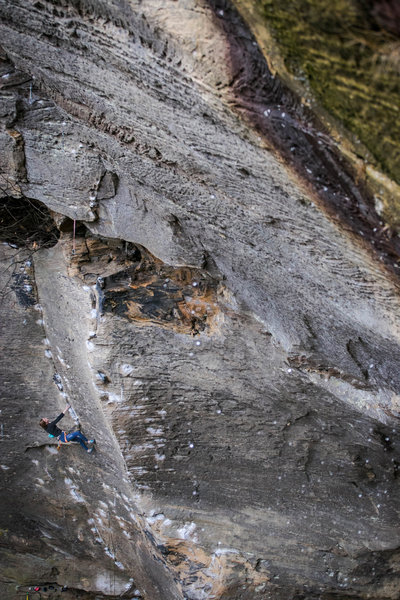 Eyeing the crux boulder on Castle