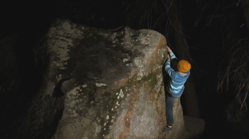 Kyle Love night climbing The Transverse (v1)