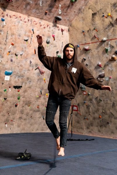 Reese Zavala on the 30' slackline. Photo Credit: Megan Bethge