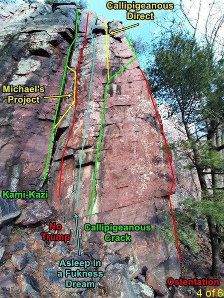 routes on SW face of Many Pines - right side