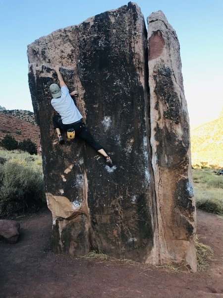 Fun moves. Great boulder off the side of the road. I'd give this one a V2/3