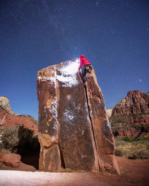 Midnight under a full moon. One of my favorite boulders in the area.