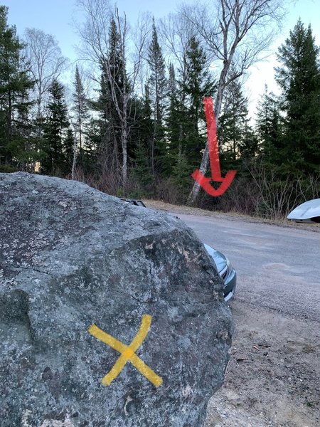 Location of Basswood bloc. Yellow X is the graffiti namesake boulder