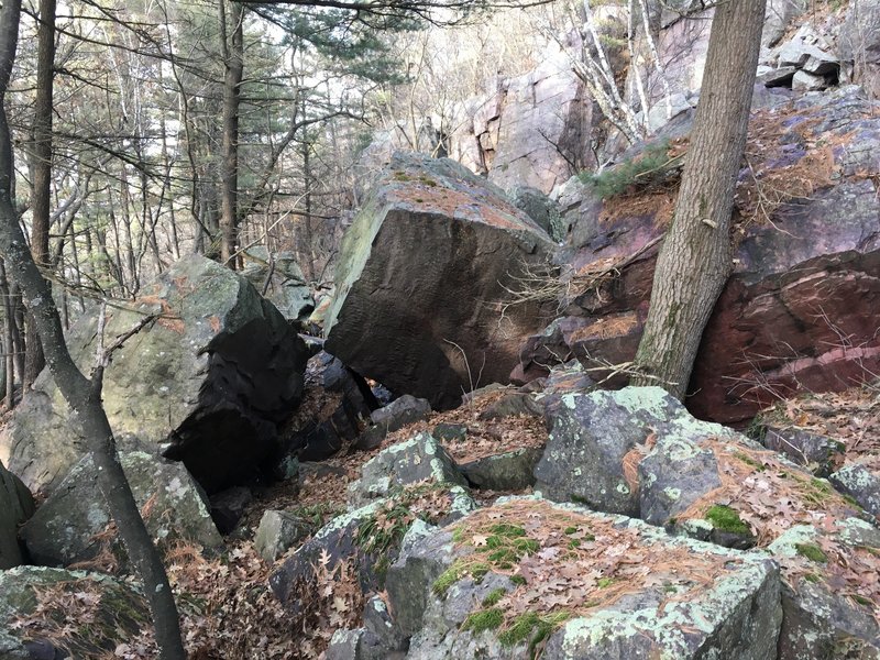 Climbing in The Lost and Found Boulders, Devil's Lake Bouldering