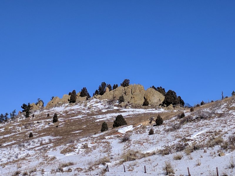 Outcrops of softer Dakota Sandstone just north of the saddle on the west side of the Hogback.