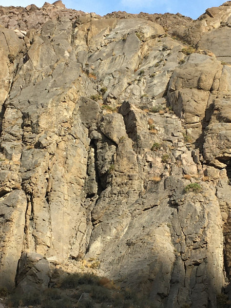 Kidding Area in the last light of a winter day. Lithium Ranger is center face to arete.