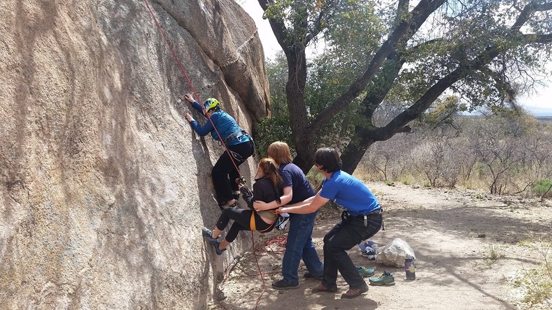 Family Spring Break trip to Cochise Stronghold 2018. Jenna calls in a "Power Assist".