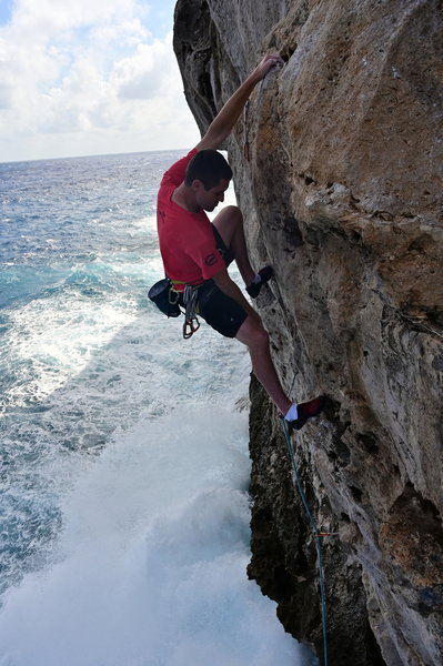 Chris Thomas on the FA of Point Break (10b).  Photo by Jim Lawyer.