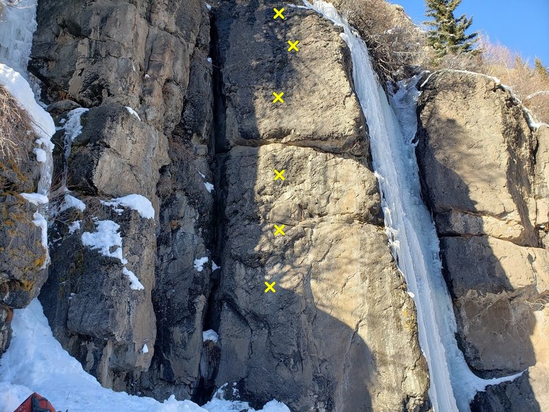 The climb starts just left of center on the sun/shade face centered in the picture.