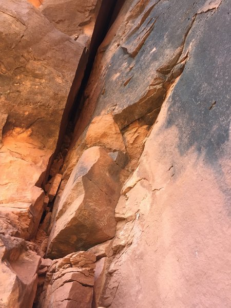 The lower section of the awesome offwidth crack left of the Bolt line. Will have to return with some wide gear.