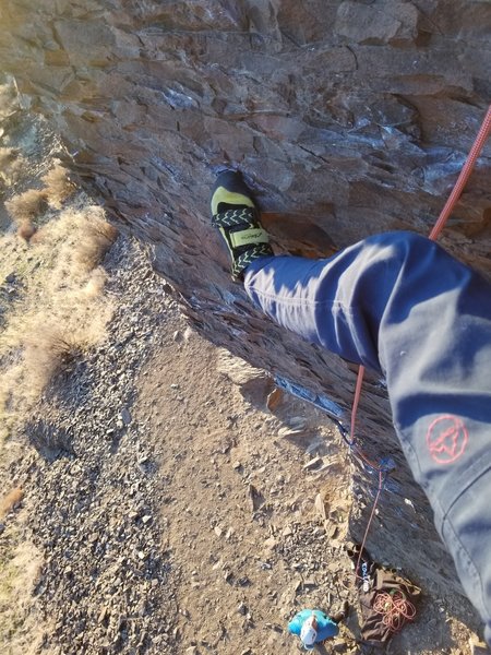 Not a great shot of the route, other than to show the pretty severe overhang of the route, as seen from the chains.