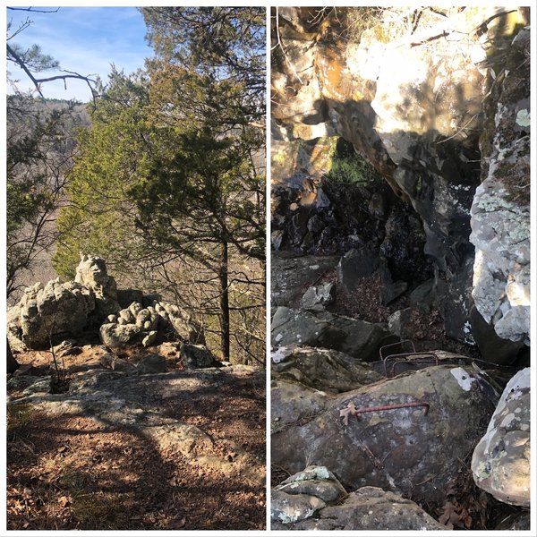 The left Image is the Climb Out viewed from the upper trail entrance. Walk towards the bluff and find the Climb Out rings to your right. You'll enter the Natural Disaster area.