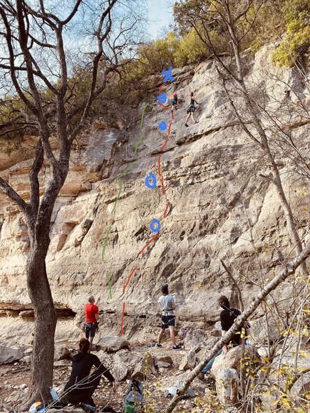 My 6 year old top-rope flashed this route. Easy and fun route that's a tad tricky on a new leader between the 2nd and 3rd bolt. There's also two bolt lines up to the same anchors (slight right slab, or slight left face climbing that's harder).