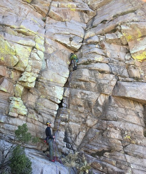 Start of the route, with Ian Harris leading and Dylan Boyd belaying.