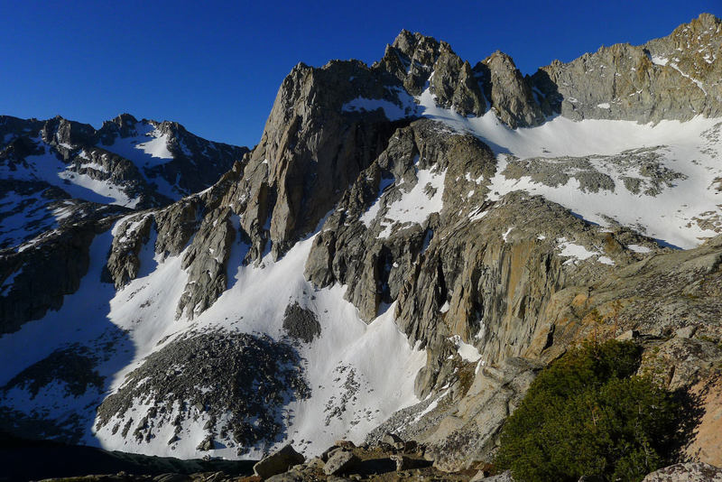 Early morning view of Powell and Picture Peak from the 'rounded ridge' approach to Haeckel - May 2012