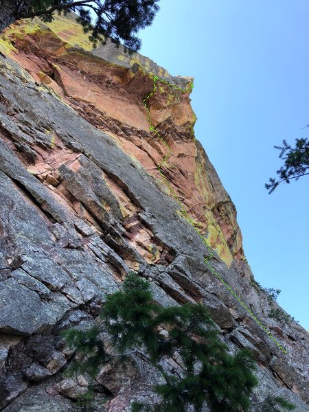 Route topo: North Face Center of Seal Rock. Storm Bird climbs up the middle, trending right, all the way to the top.