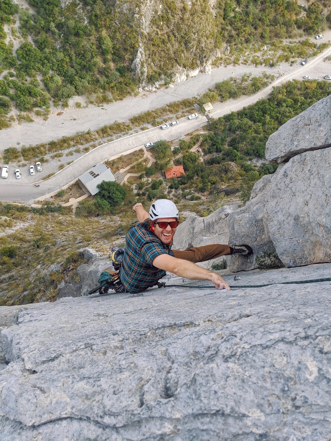 Crack skills go a long way on this climb. Bomber finger jam here. 5.8