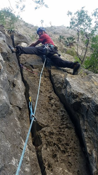 Gavin Echterling showing the base of the route