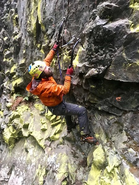 Noel visiting the crag for the first time. He is not enjoying himself.
