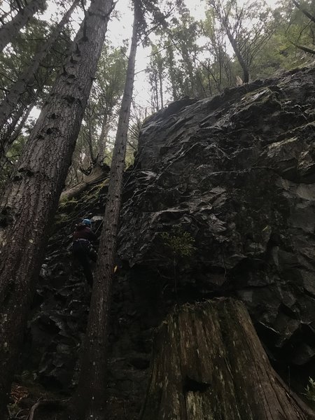 Climber just past the pedestal.