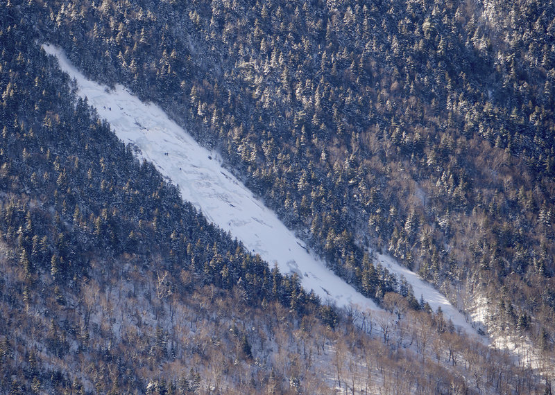 Willey's Slide viewed from Shoestring Gully with multiple parties visible.
