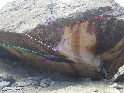 Teal = LDY overhang, V4-5.
<br>
White = direct finish project.
<br>
Purple = LDY Was Right, V5.
<br>
Red = project.