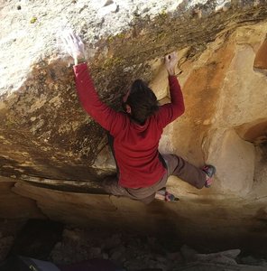 Hitting the first lip hold with the awkward feet.