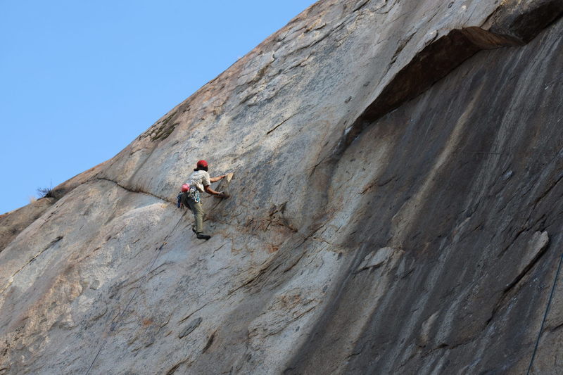 Easy climbing after pulling over this small flake