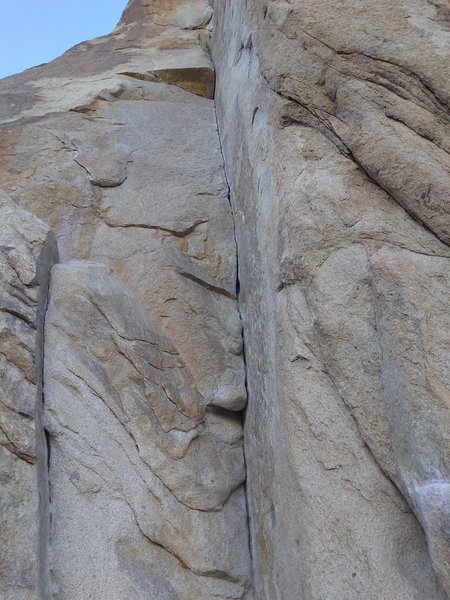 Looking up at Coarse and Buggy (5.11a), Joshua Tree NP